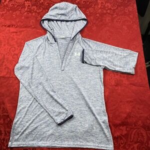 Under Armour Pullover Hooded Shirt Womens Large Heathered Blue Heat Gear